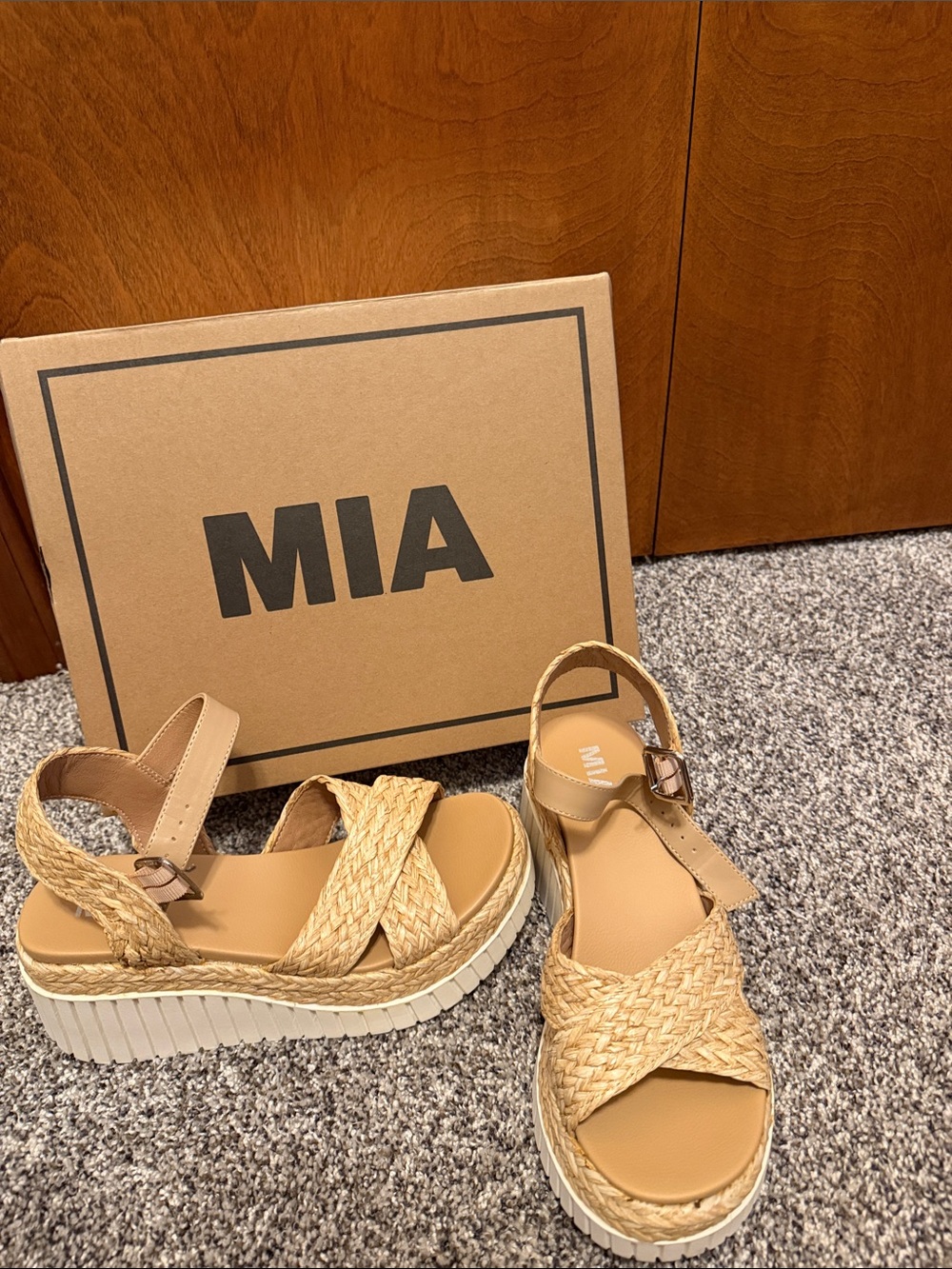 MIA Natural Woven Platform Sandals with Ankle Strap